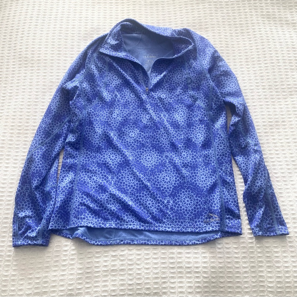 L.L. Bean blue printed 1/4 zip pullover size medium